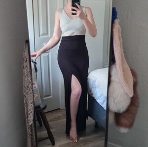 Black & White Maxi Dress with Slit & Keyhole Detail